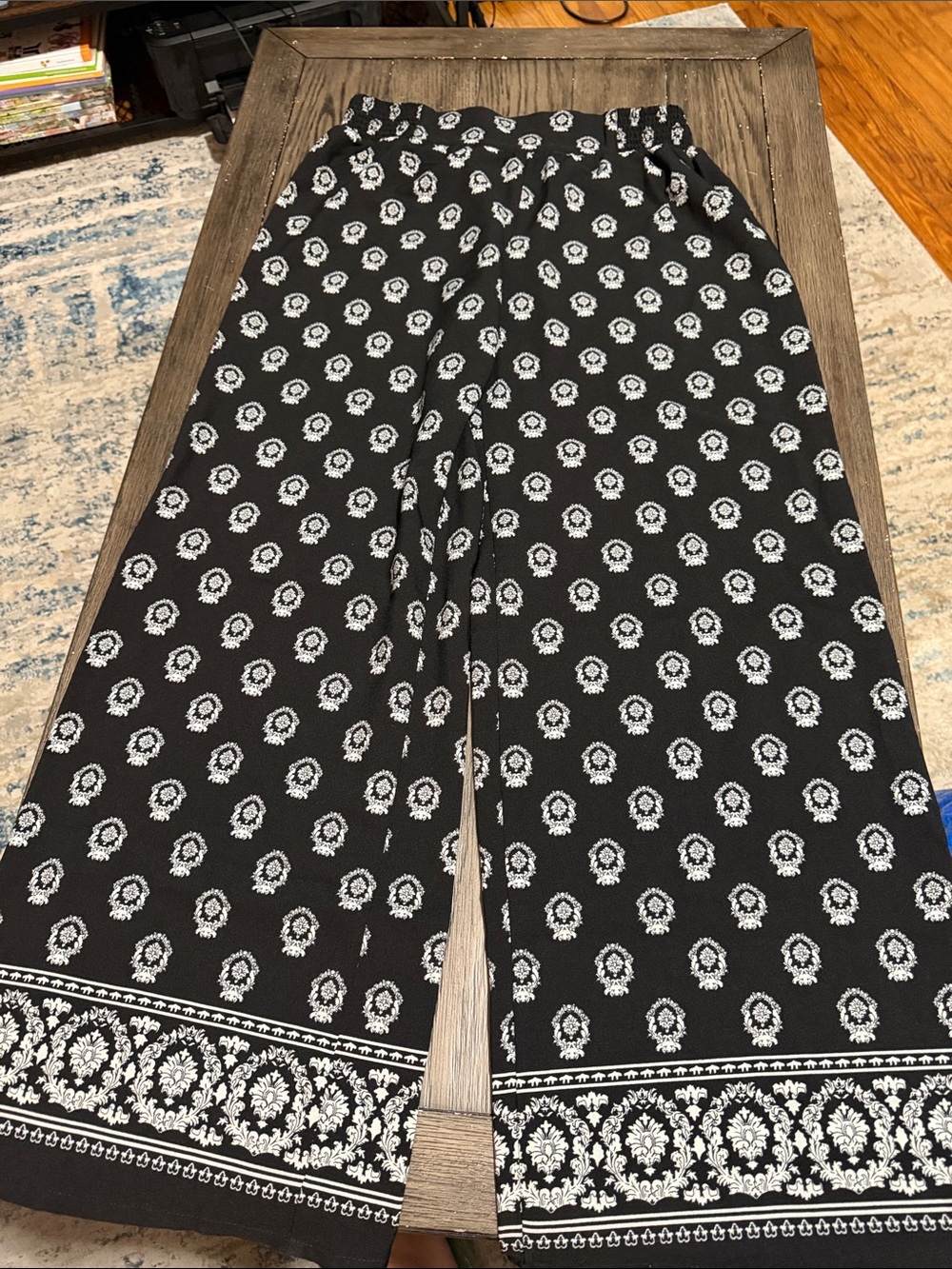 Studio Black and White Smocked Waist Floral Pants